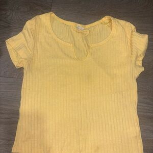Yellow Ribbed Short Sleeve Top